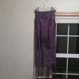 PURPLE SPARKLE GATSBY STYLE 2 PC MAXI SKIRT WITH FRINGE ON CAMI% SKIRT